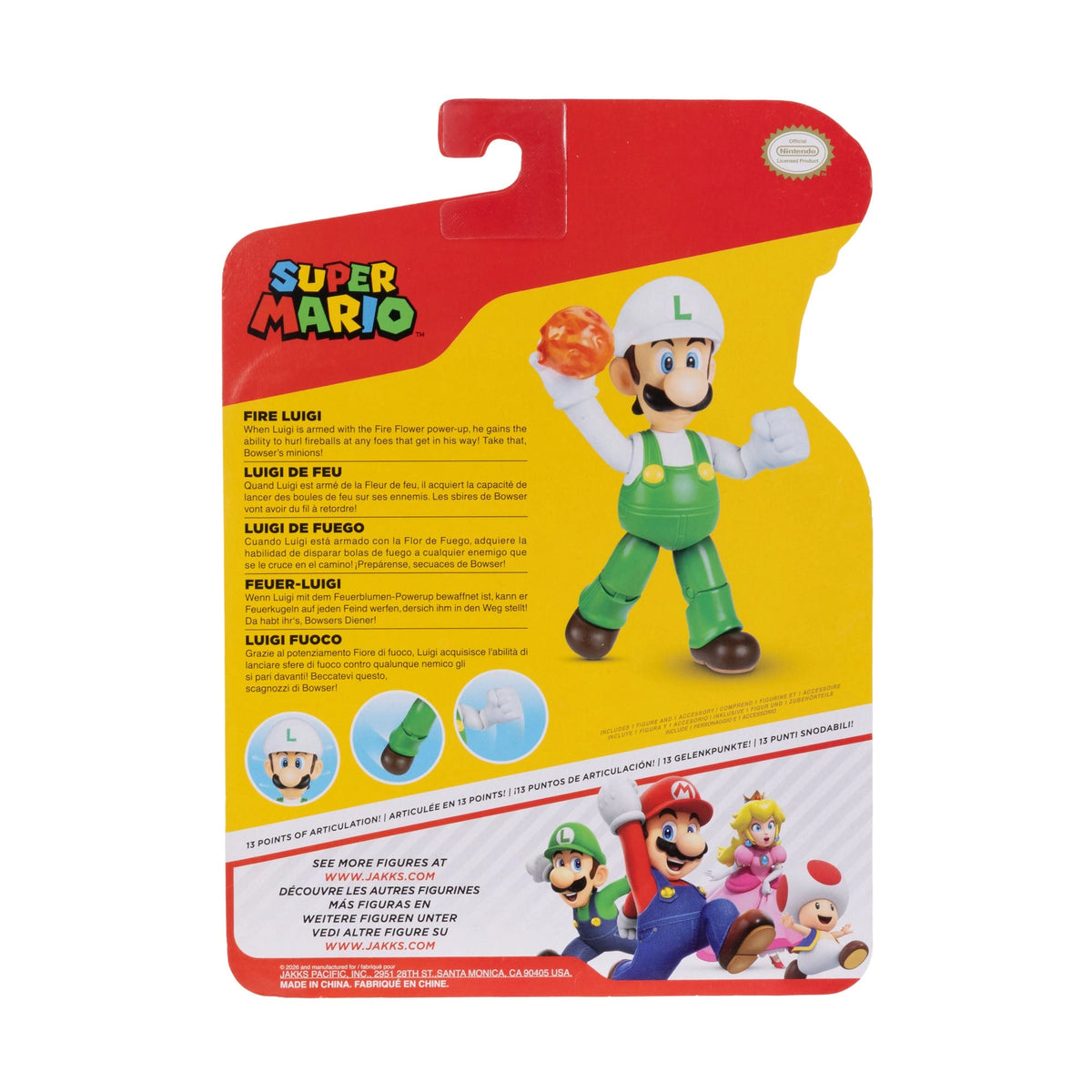 Super Mario Fire Luigi 4" Figure with Fire Ball Wave 52