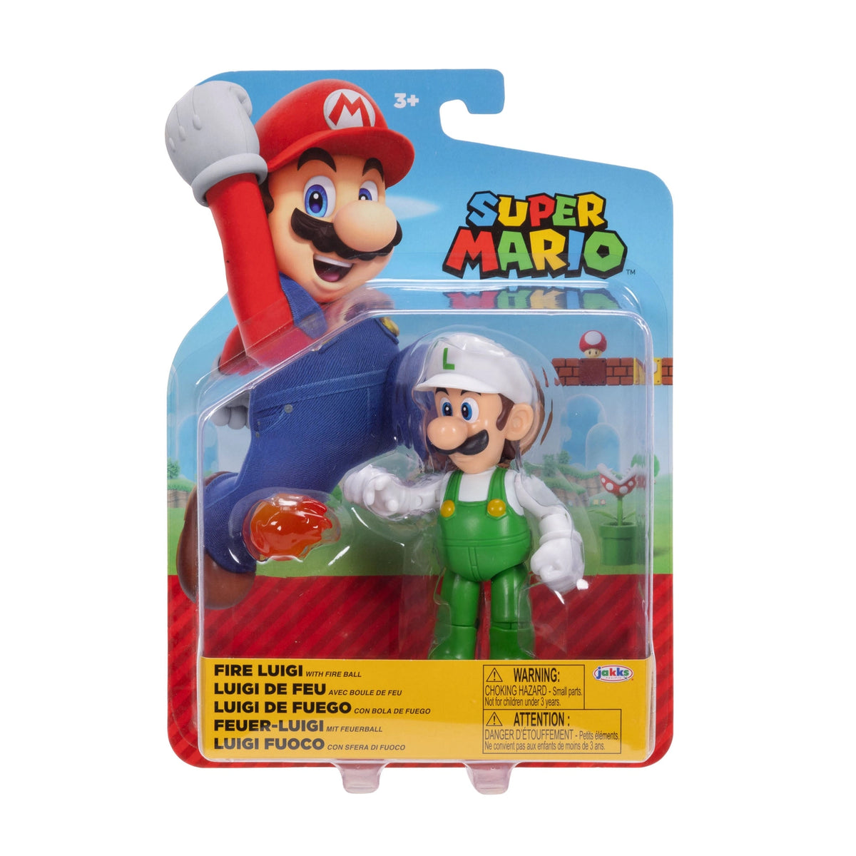 Super Mario Fire Luigi 4" Figure with Fire Ball Wave 52